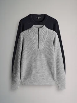 The Set lot de 2 pulls en maille torsadée et à col zippé