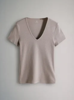 The Set lot de 3 t-shirts côtelés Col en V Manches