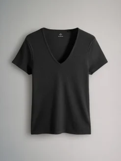 The Set lot de 3 t-shirts côtelés Col en V Manches