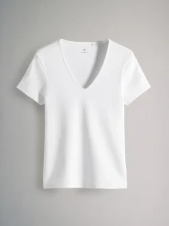 The Set lot de 3 t-shirts côtelés Col en V Manches