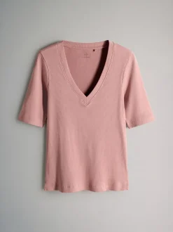 The Set lot de 5 t-shirts côtelés à manches courtes et col en V