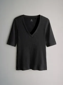 The Set lot de 5 t-shirts côtelés à manches courtes et col en V