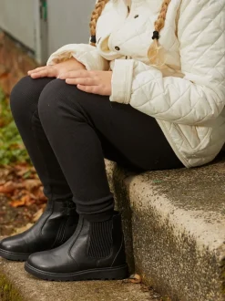 Toezone Lily Filles Leather Gusset and Zip Ankle Noir Bottes