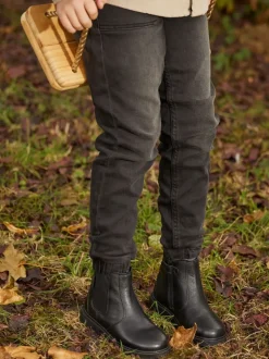 Toezone Lily Filles Leather Gusset and Zip Ankle Noir Bottes