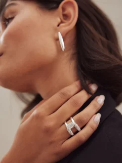 Tonalité argentée - Bague scintillante Interlink