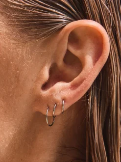 Tonalité argentée - Boucles d'oreilles Huggie Hoop en acier inoxydable 3 Lot