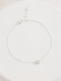 Tonalité argentée - Bracelet de cheville avec cœur pavé