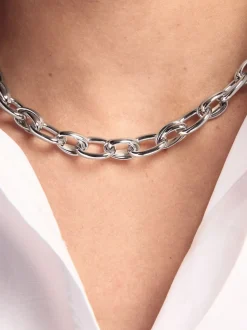 Tonalité argentée - Collier à double maillons et grosse chaîne