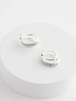 Tonalité argentée - Créoles doubles scintillantes