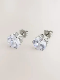 Tonalité argentée - Grands clous d'oreilles en zircon cubique