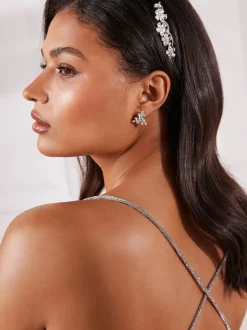 Tonalité argentée - Pince à cheveux Barrette à fleurs scintillantes de mariée