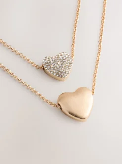 Tonalité d'or - Collier cœur pavé à deux rangs