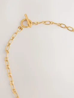 Tonalité d'or - Collier long Fleuri avec barre en T