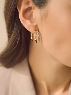 Tonalité d'or - Créoles doubles scintillantes