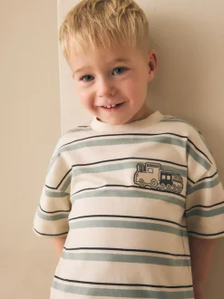 Train bleu/écru - T-shirt Rayure Manches courtes (3mois-7ans) (3mois-7ans)