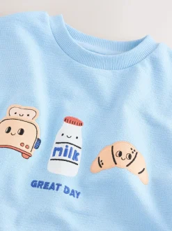 Trio petit-déjeuner bleu clair - T-shirt appliqué Manches courtes (3mths-7yrs)