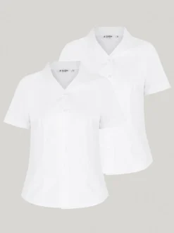 Trutex Blanc Cuban Collar Coupe ajustée Manches courtes  2 Pack School Chemises