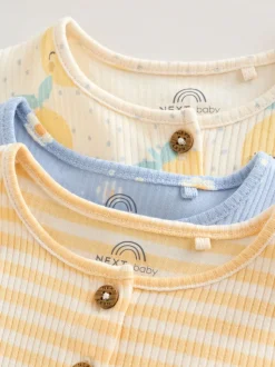T-shirt bleu et citron imprimé à boutons - Lot de 3 barboteuses bébé en jersey