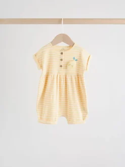 T-shirt bleu et citron imprimé à boutons - Lot de 3 barboteuses bébé en jersey