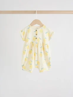 T-shirt bleu et citron imprimé à boutons - Lot de 3 barboteuses bébé en jersey