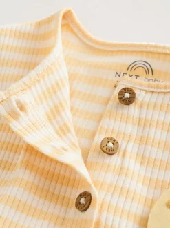 T-shirt bleu et citron imprimé à boutons - Lot de 3 barboteuses bébé en jersey