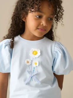 T-shirts Angel & Rocket Daisy Flower brodés à manches bouffantes