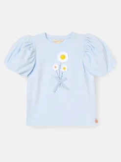 T-shirts Angel & Rocket Daisy Flower brodés à manches bouffantes