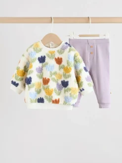 tulipe Crème/Violet - Ensemble de Hauts et Leggings en polaire Bébé 2 pièces (0mois-2ans)