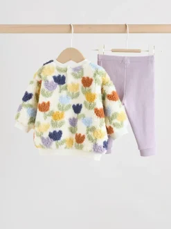 tulipe Crème/Violet - Ensemble de Hauts et Leggings en polaire Bébé 2 pièces (0mois-2ans)