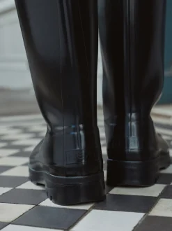 Vernies noires - Bottes de pluie hauteur genou doublées de fausse fourrure haut de gamme