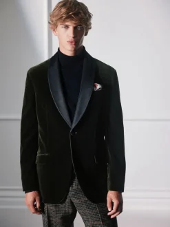 Vert - Ajustement régulier - Blazer Signature Pontoglio en velours italien avec revers châle