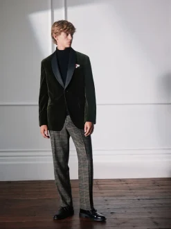 Vert - Ajustement régulier - Blazer Signature Pontoglio en velours italien avec revers châle