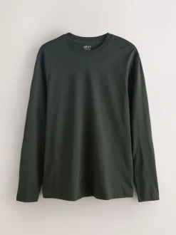 Vert - Ajustement régulier - T-shirt à manches longues de cou d'équipage