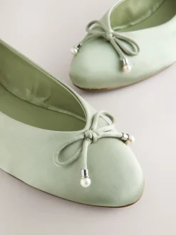 vert - Ballerines de demoiselle d’honneur effet perle avec nœud