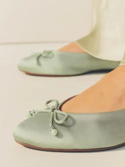 vert - Ballerines de demoiselle d’honneur effet perle avec nœud