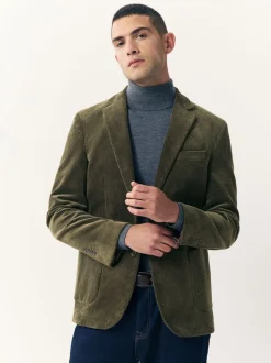 Vert - Blazer en velours côtelé