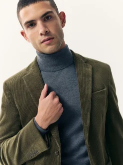 Vert - Blazer en velours côtelé