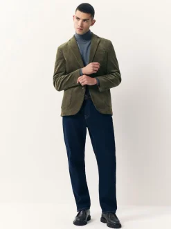 Vert - Blazer en velours côtelé