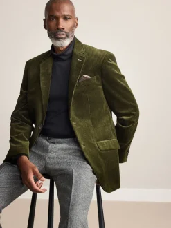 Vert - Blazer en velours côtelé italien Signature Duca Visconti coupe régulière