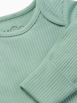 Vert - Body MORI côtelé extensible à manches longues et encolure