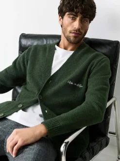 Vert - Cardigan Coupe classique à motif Poitrine Brodé