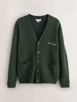 Vert - Cardigan Coupe classique à motif Poitrine Brodé