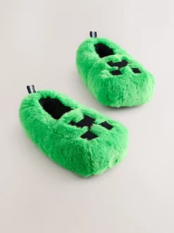 Vert - Chaussons Minecraft duveteux Creeper