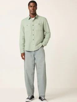 Vert - Chemise à manches longues texturée à deux poches Coupe classique