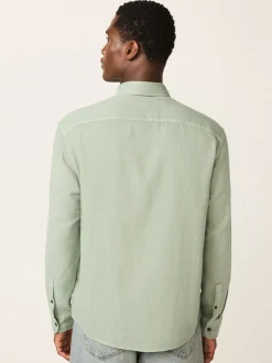 Vert - Chemise à manches longues texturée à deux poches Coupe classique