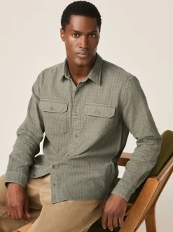 Vert - Chemise Coupe classique texturée à manches longues gaufrée