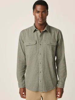 Vert - Chemise Coupe classique texturée à manches longues gaufrée