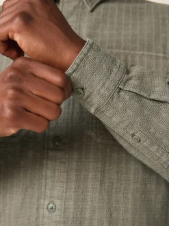 Vert - Chemise Coupe classique texturée à manches longues gaufrée