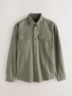 Vert - Chemise Coupe classique texturée à manches longues gaufrée