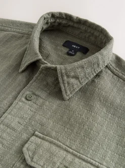 Vert - Chemise Coupe classique texturée à manches longues gaufrée